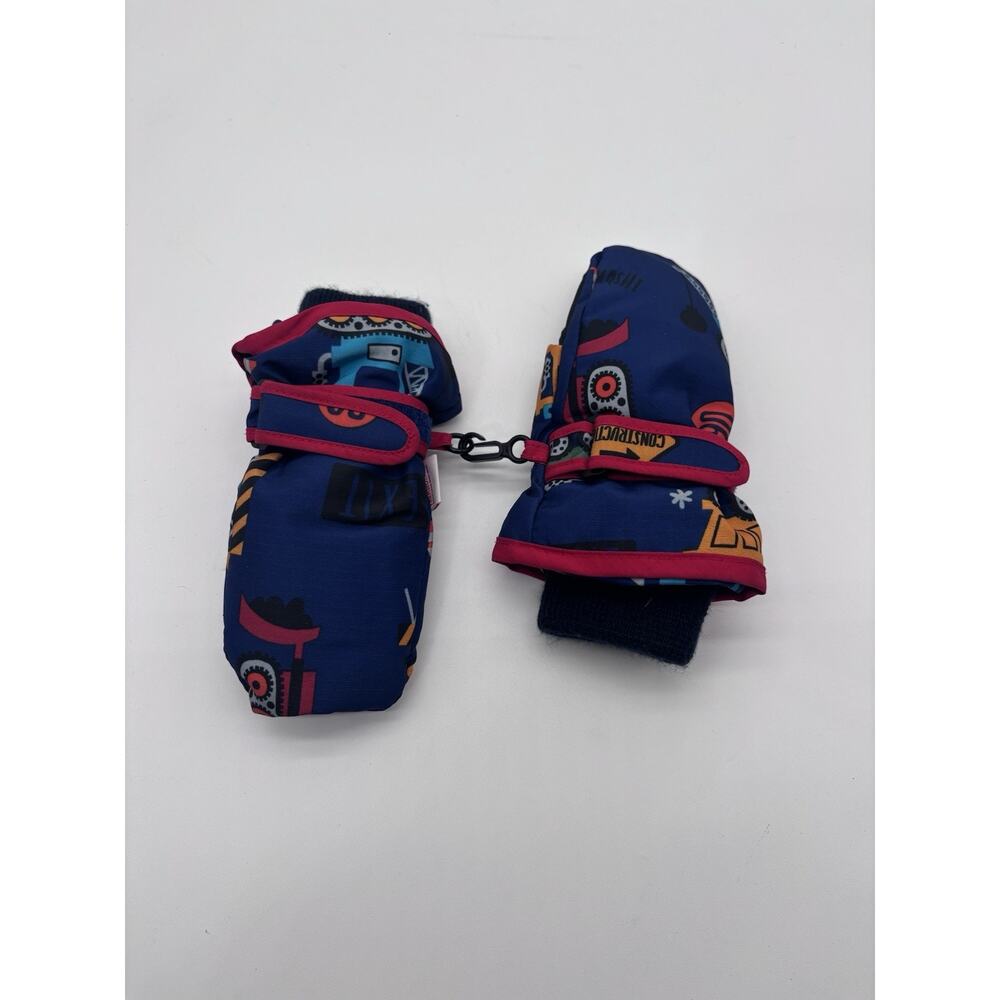 Children’s place toddler winter ski mittens blue with construction graphic.2T/3T